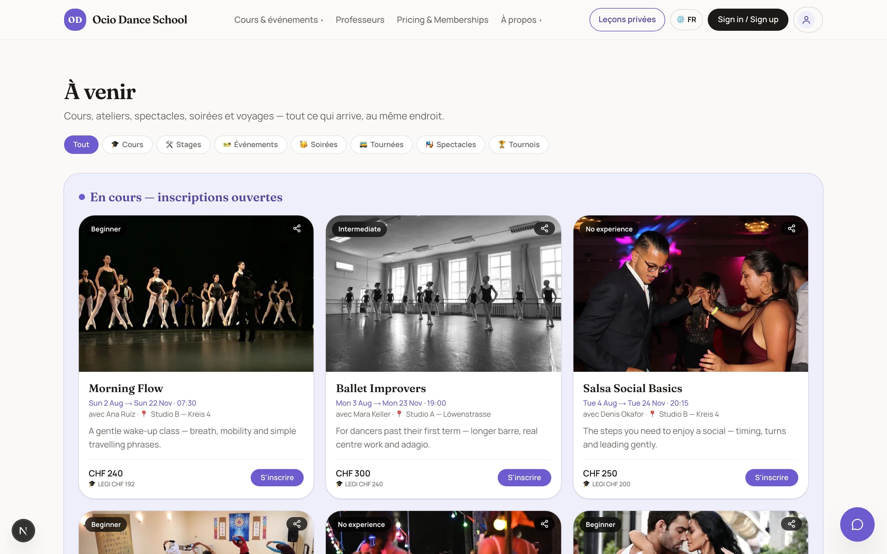 Une page publique pour chaque cours
